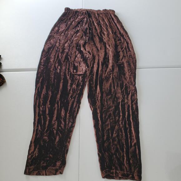 CP Shades Pants Womens Large Brown Crushed Velvet Pull On Elastic Waist Lounge - Picture 1 of 12